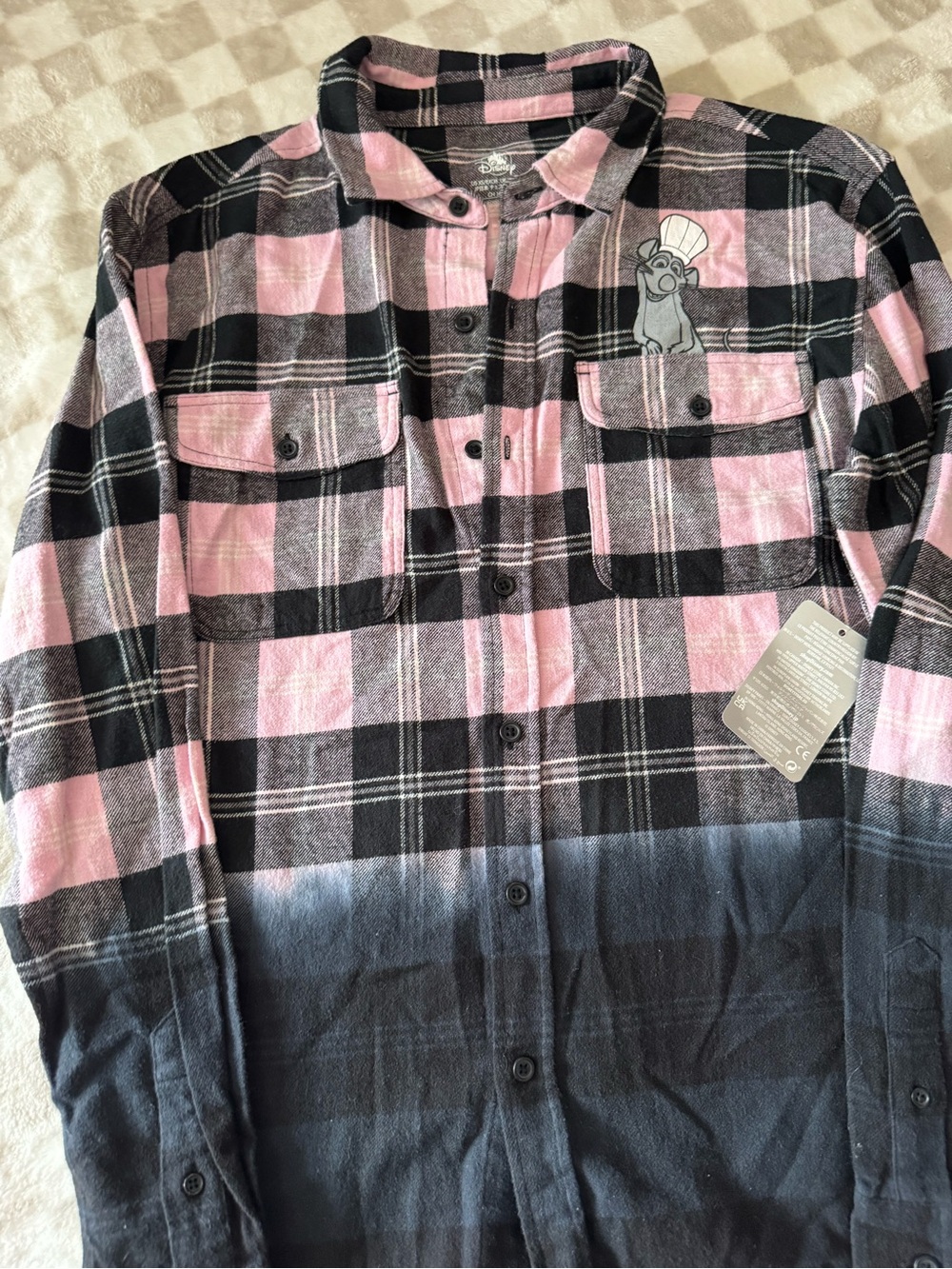 Disney Ratatouille Flannel Shirt Womens xs Pink Plaid Remy Graphic